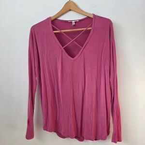 Victoria's Secret Pink Long Sleeve V-Neck Flowy V Neck Top - Small
